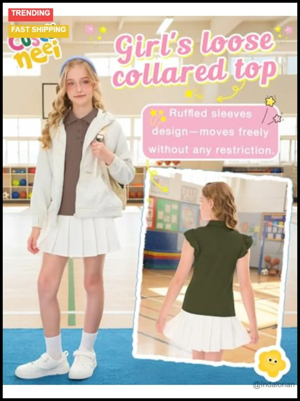 Girls 3pk Ruffle Sleeve Polo Top Short Sleeve Tee School Uniform